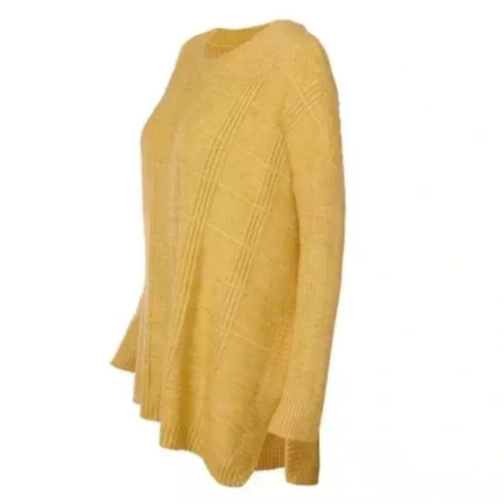 Cabi Oversized Sweater Size Small Yellow Textured Plaid Pullover Knit Loose Fit